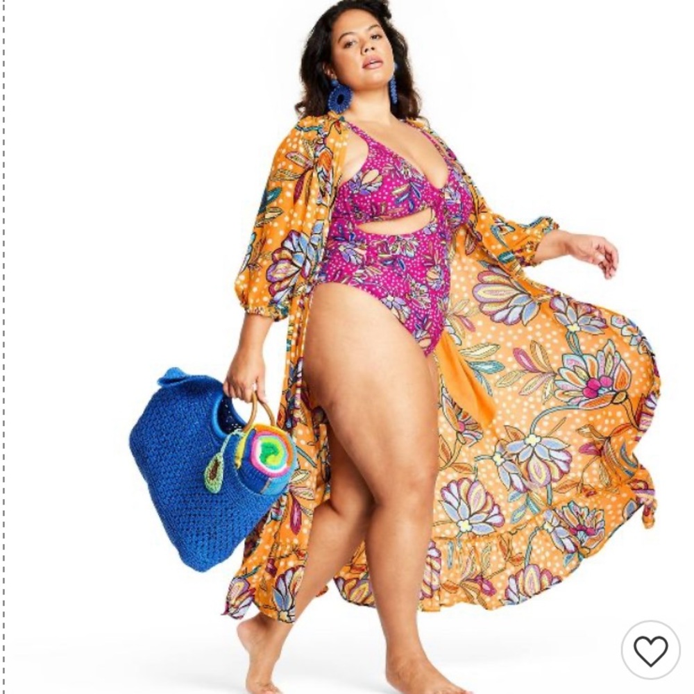 Floral Polka Dot Orange Paisley Print Cover Up Kimono Tabitha Brown - Picture 13 of 15